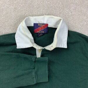 World Island Mens Med Rugby Shirt Forest Green Striped Long Sleeve Polo